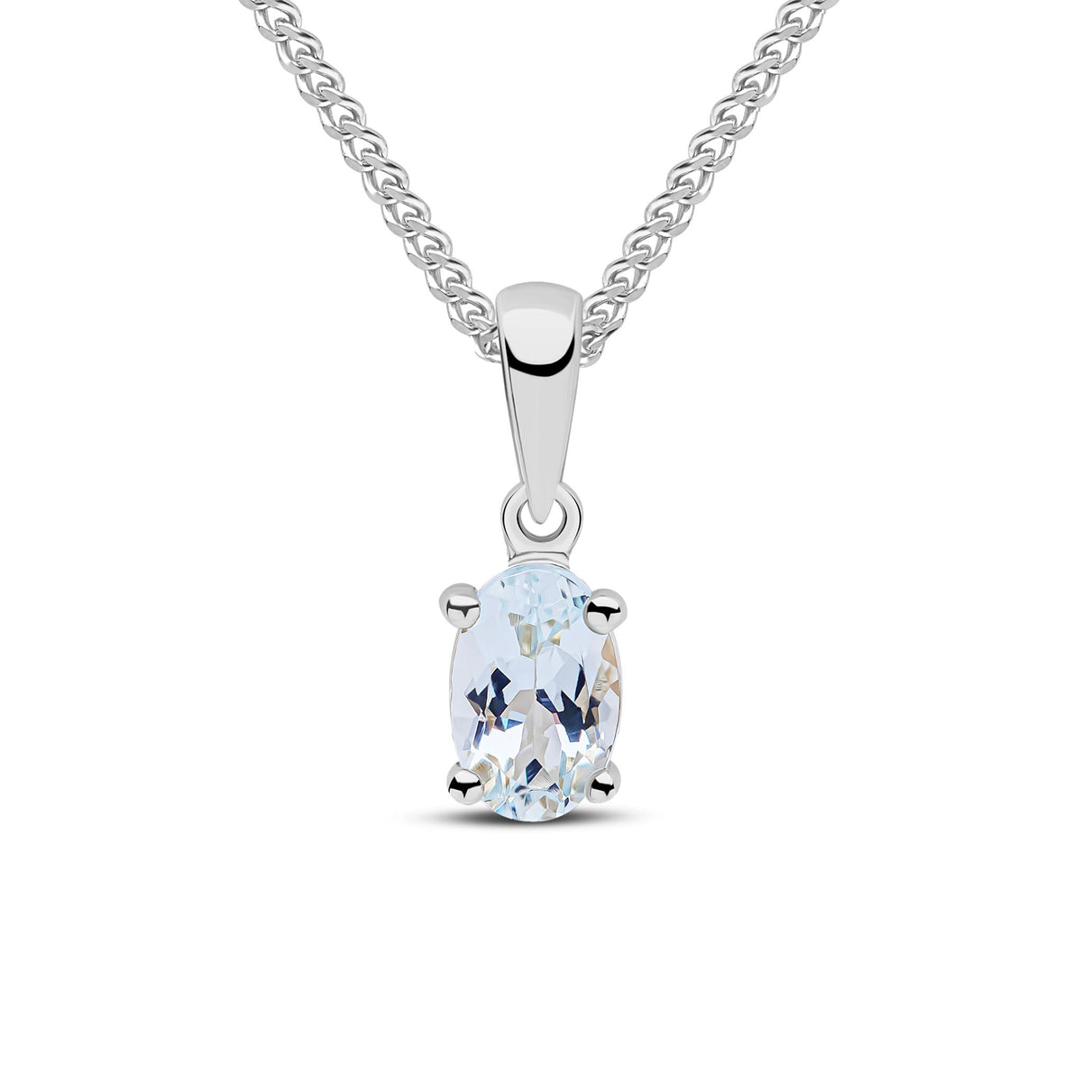 9ct White Gold Oval Natural Aquamarine Claw Pendant — 6x4mm