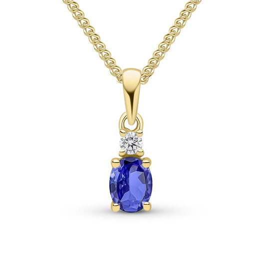18ct Yellow Gold Oval Natural Tanzanite and Round Diamond Two Stone Pendant