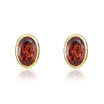 9ct Yellow Gold Oval Natural Garnet Rubover Stud Earrings — 6x4mm