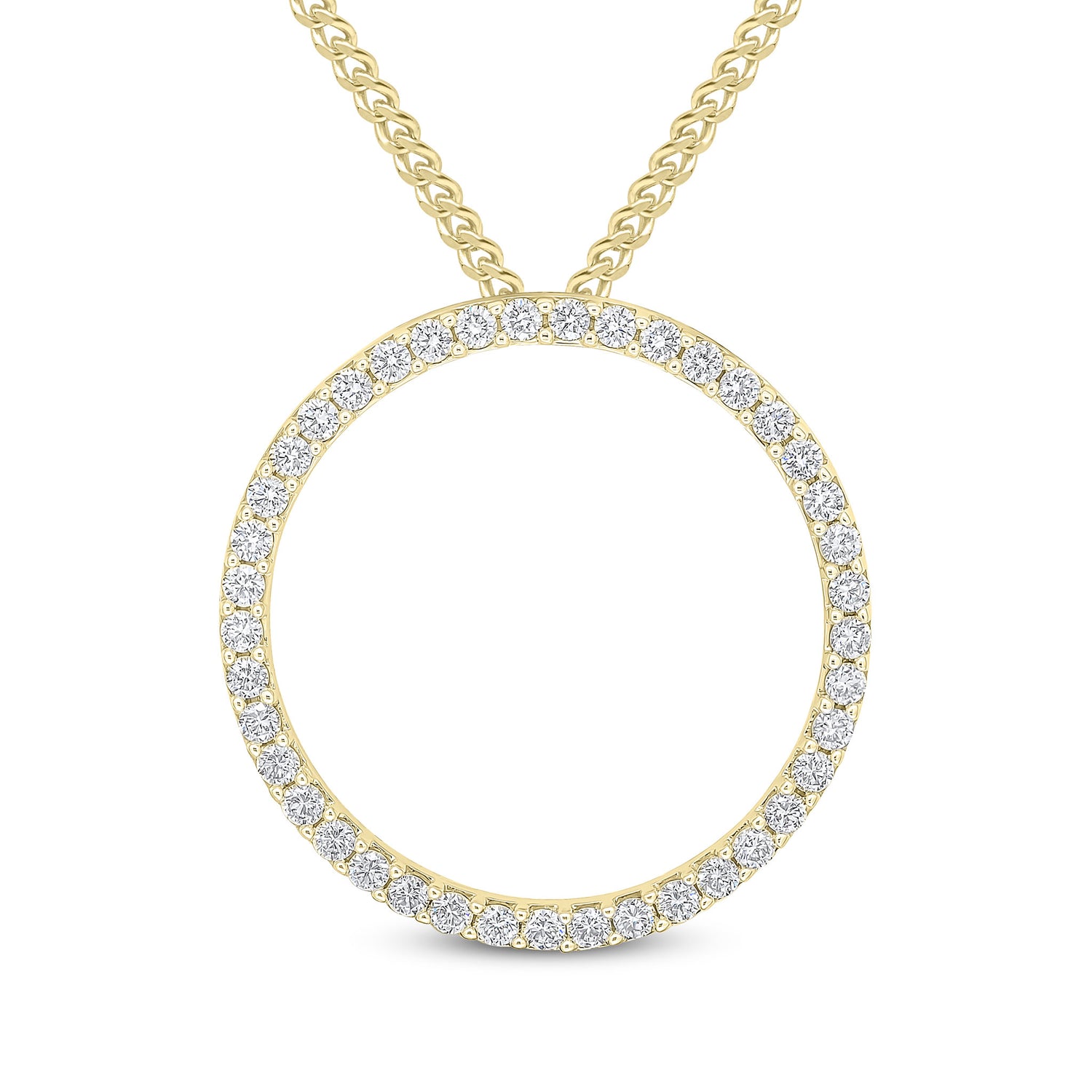 18ct Yellow Gold Round Natural Diamond Claw Set Open Circle Slider Pendant — 35mm
