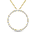 18ct Yellow Gold Round Natural Diamond Claw Set Open Circle Slider Pendant — 35mm