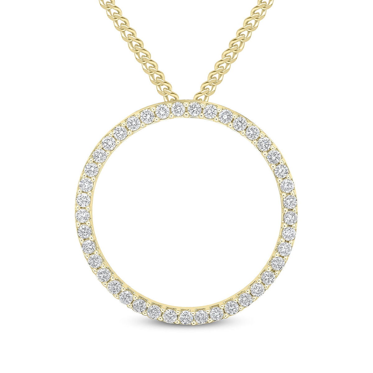 18ct Yellow Gold Round Natural Diamond Claw Set Open Circle Slider Pendant — 35mm