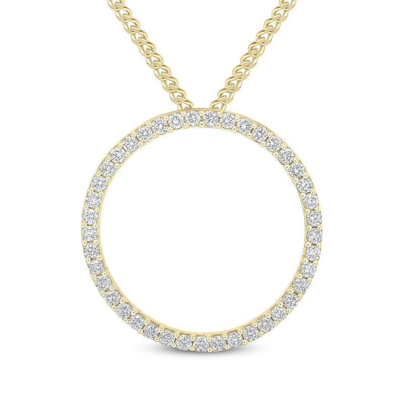 18ct Yellow Gold Round Natural Diamond Claw Set Open Circle Slider Pendant — 35mm