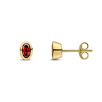 9ct Yellow Gold Oval Natural Garnet Rubover Stud Earrings — 5x3mm