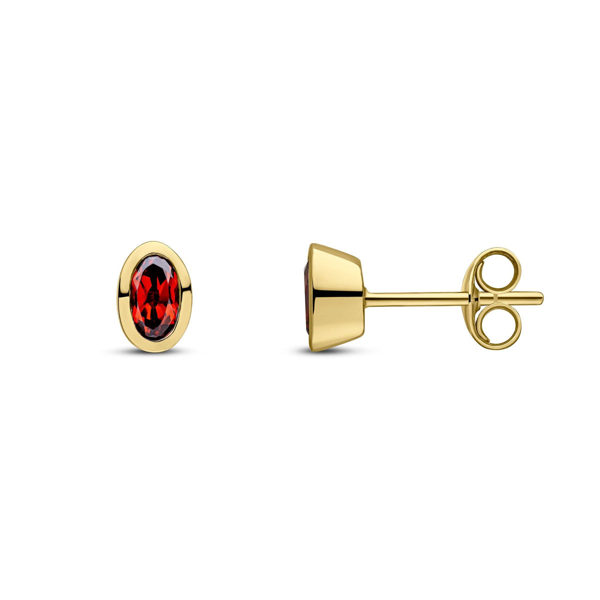 9ct Yellow Gold Oval Natural Garnet Rubover Stud Earrings — 5x3mm