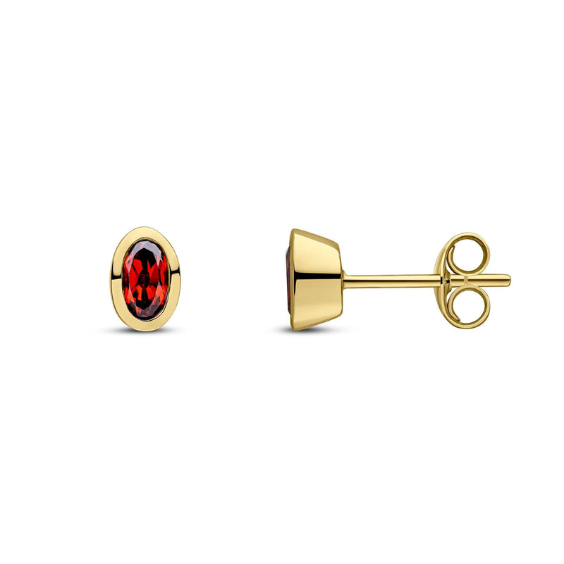 9ct Yellow Gold Oval Natural Garnet Rubover Stud Earrings — 5x3mm