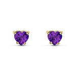 9ct Yellow Gold Heart Natural Amethyst Claw Stud Earrings