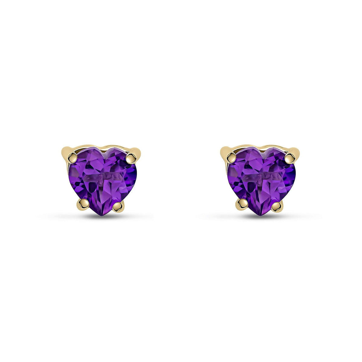 9ct Yellow Gold Heart Natural Amethyst Claw Stud Earrings
