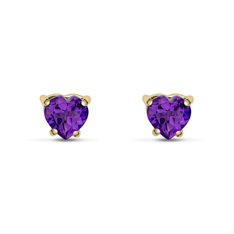 9ct Yellow Gold Heart Natural Amethyst Claw Stud Earrings