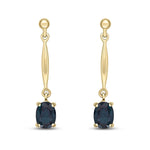 9ct Yellow Gold Oval Natural Sapphire Claw Bar Drop Earrings — 7x5mm