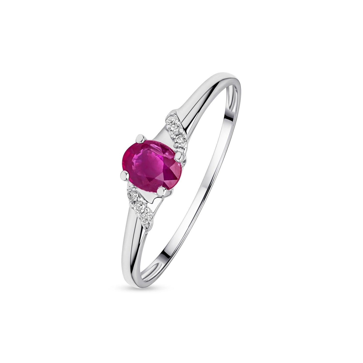 9ct White Gold Oval Natural Ruby and Diamond Accent Ring — 5x4mm