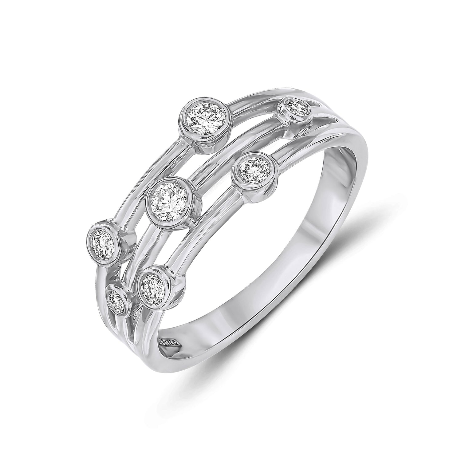 Platinum Natural Diamond 3 Row Bubble Ring — 0.25ct