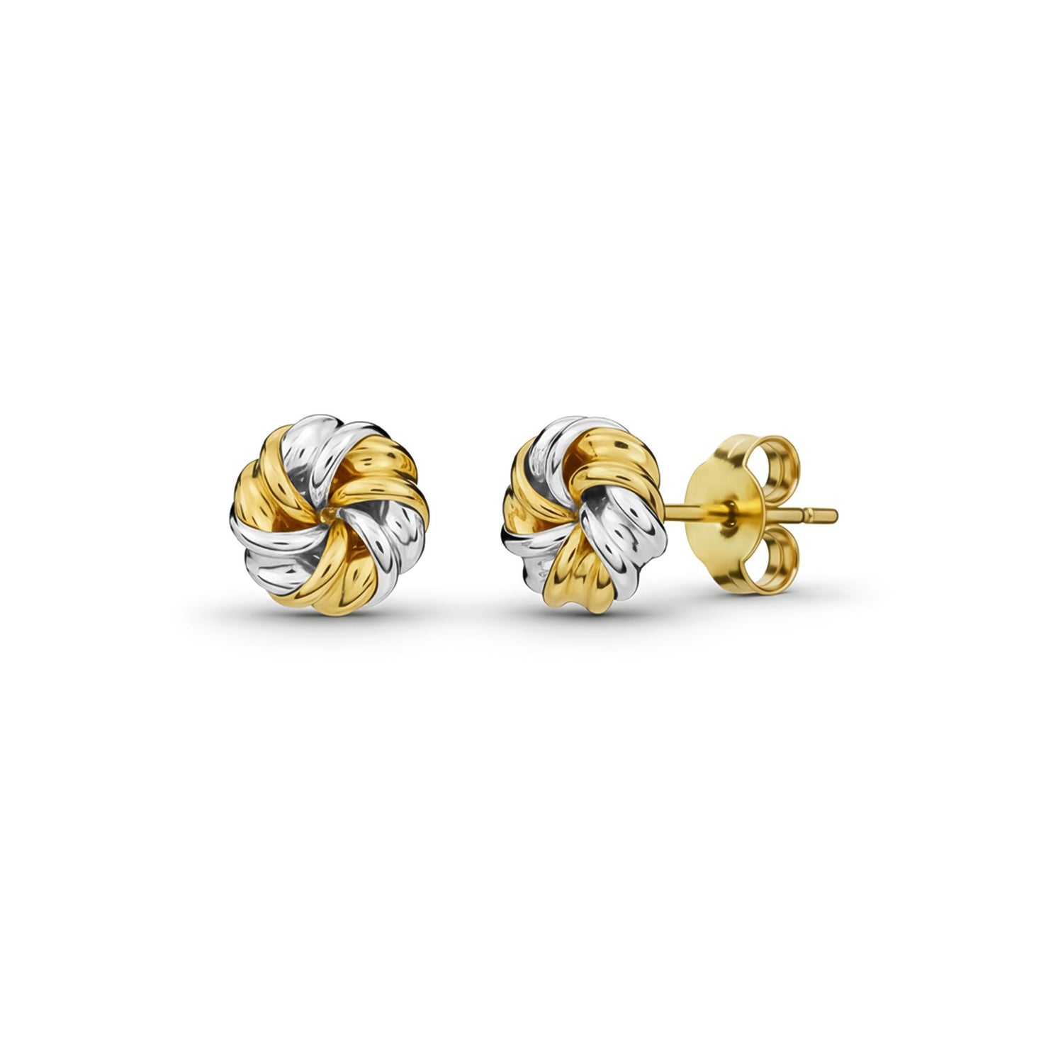 9ct Yellow & White Gold Ribbon Swirl Stud Earrings — 7.5mm
