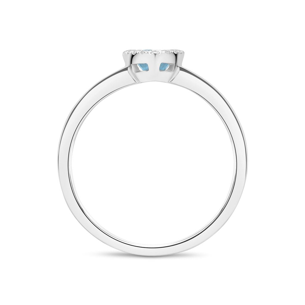 18ct White Gold Pear Shape Aquamarine and Diamond Microset Cluster Ring — 6x4mm