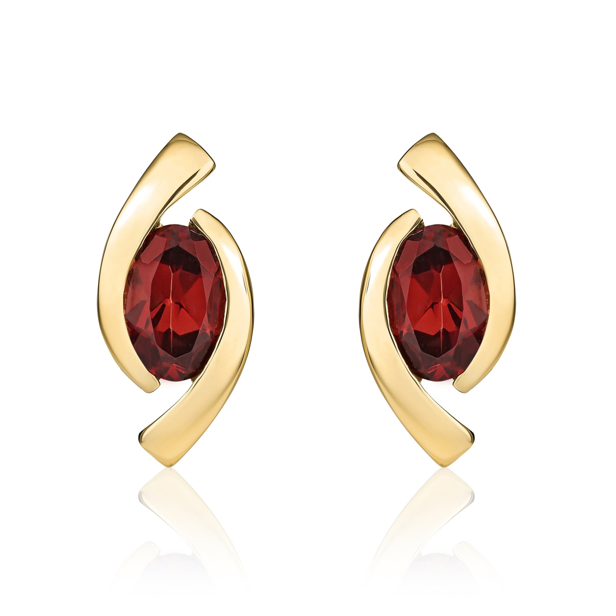 9ct Yellow Gold Oval Natural Garnet 'Eye' Stud Earrings — 6x4mm