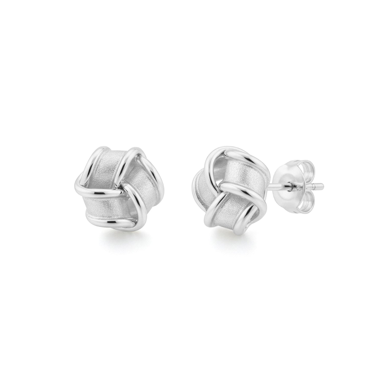 9ct White Gold Polished Interlaced Knot Stud Earrings — 9mm