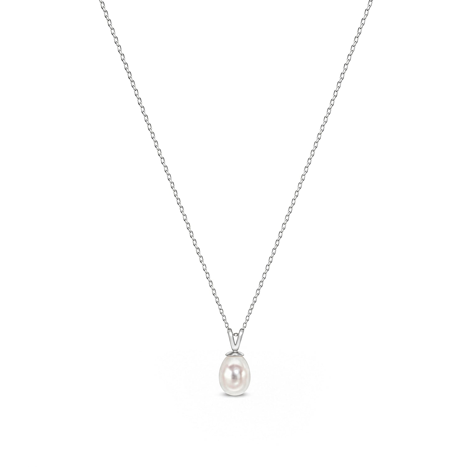 9ct White Gold Natural Freshwater Pearl Drop Pendant — 7mm