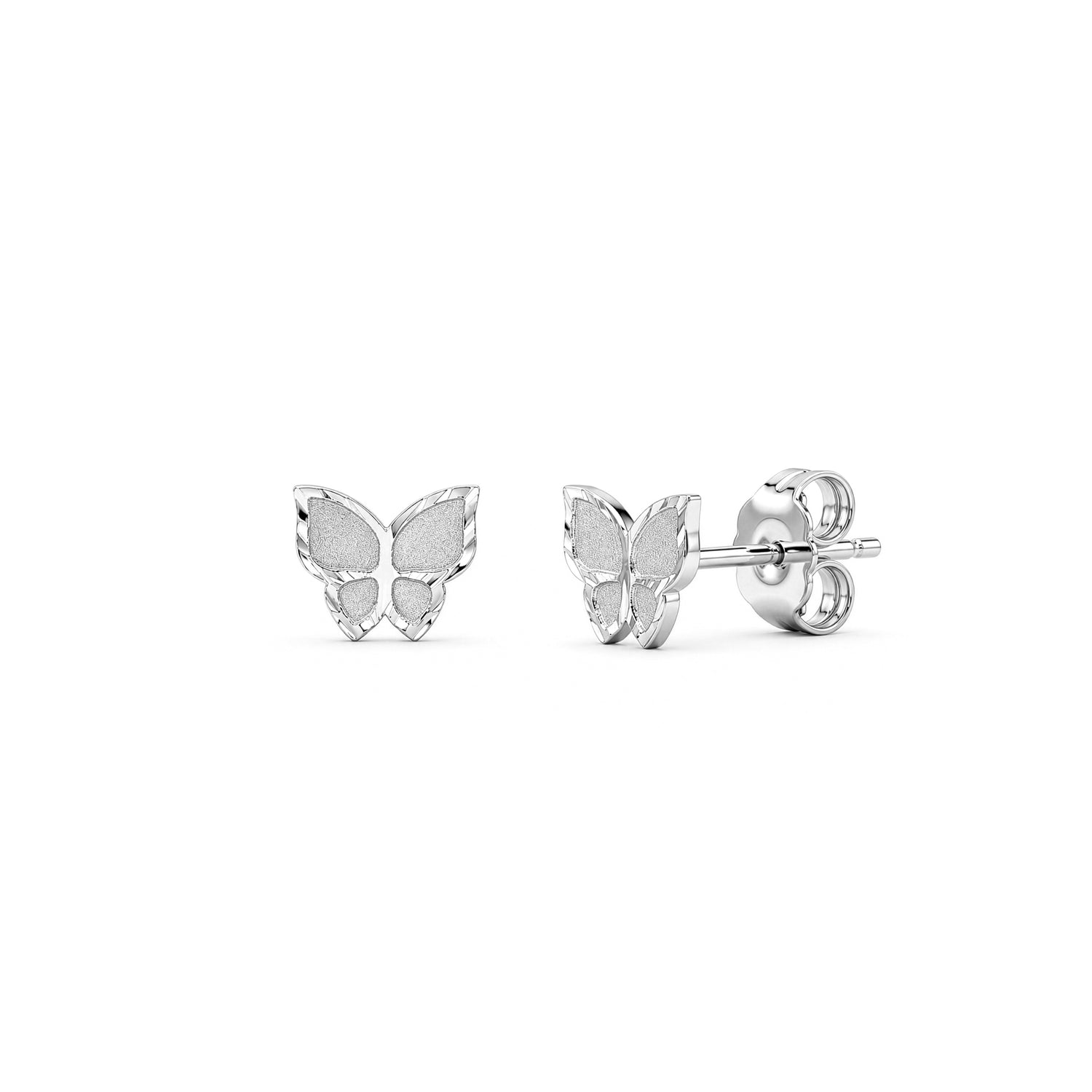 9ct White Gold Polished and Satin Textured Butterfly Stud Earrings