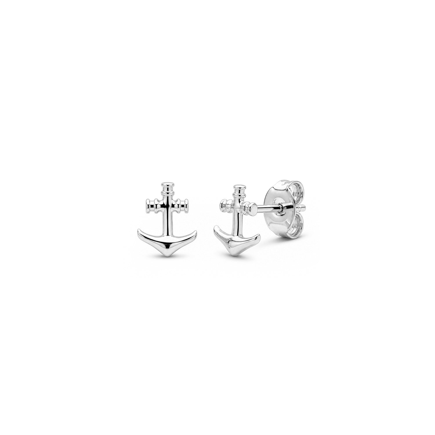 9ct White Gold Polished Nautical Anchor Stud Earrings