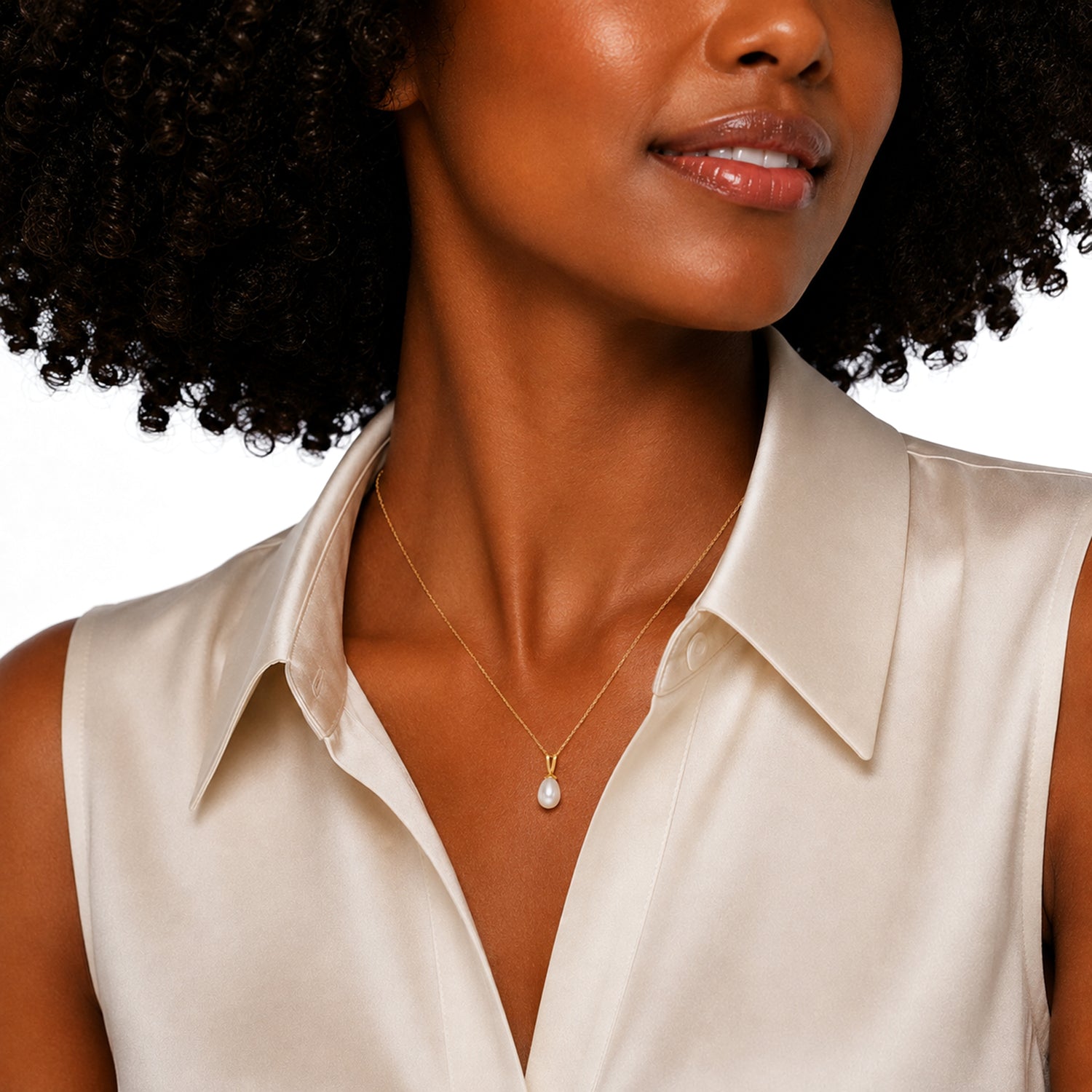 9ct Yellow Gold Natural Freshwater Pearl Drop Pendant — 7mm