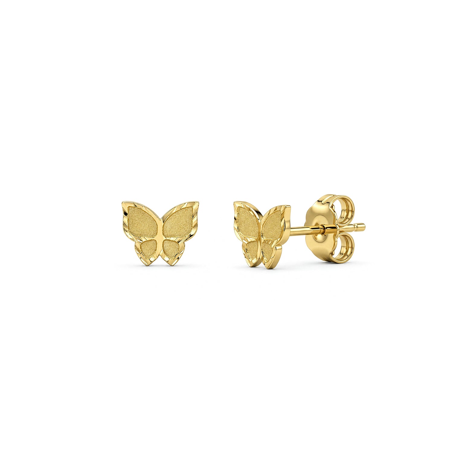 9ct Yellow Gold Polished and Satin Textured Butterfly Stud Earrings