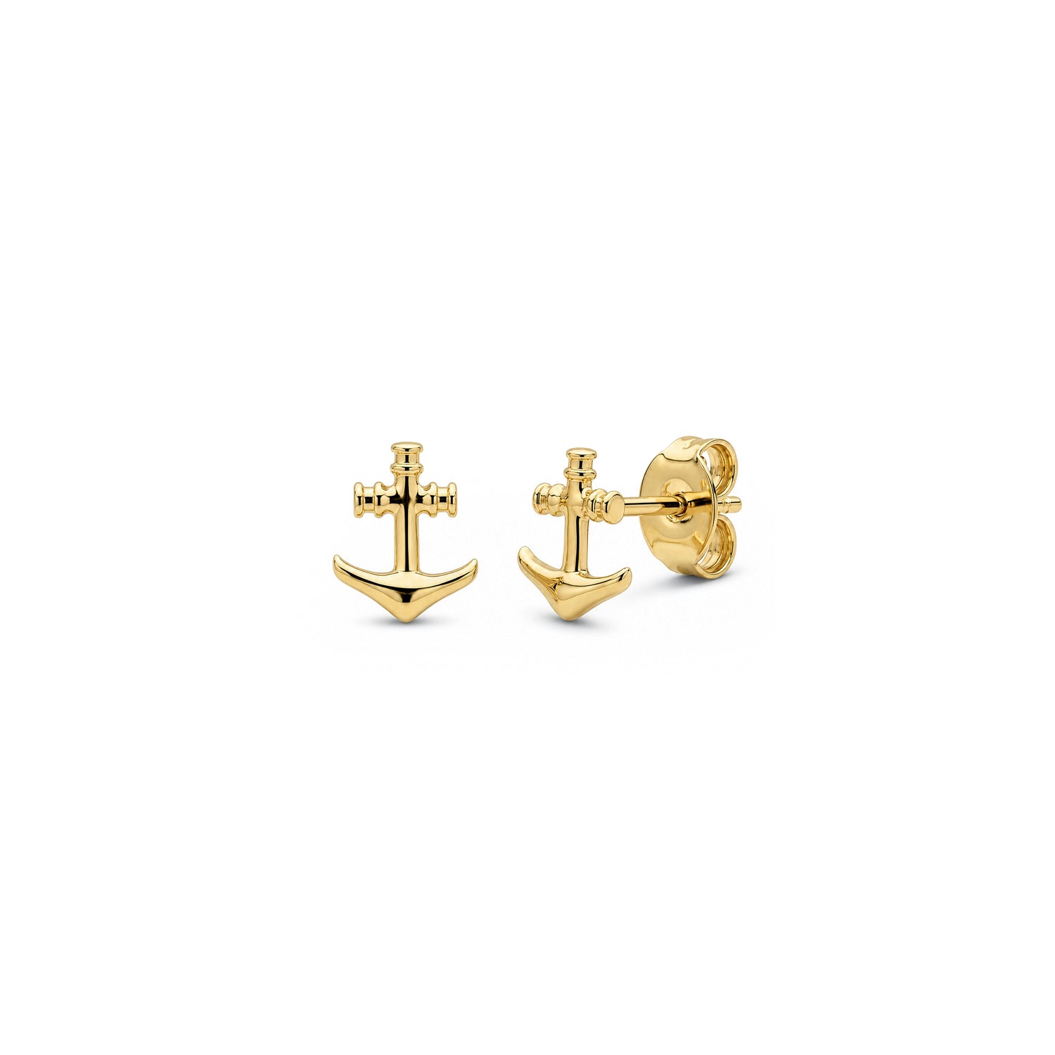 9ct Yellow Gold Polished Nautical Anchor Stud Earrings