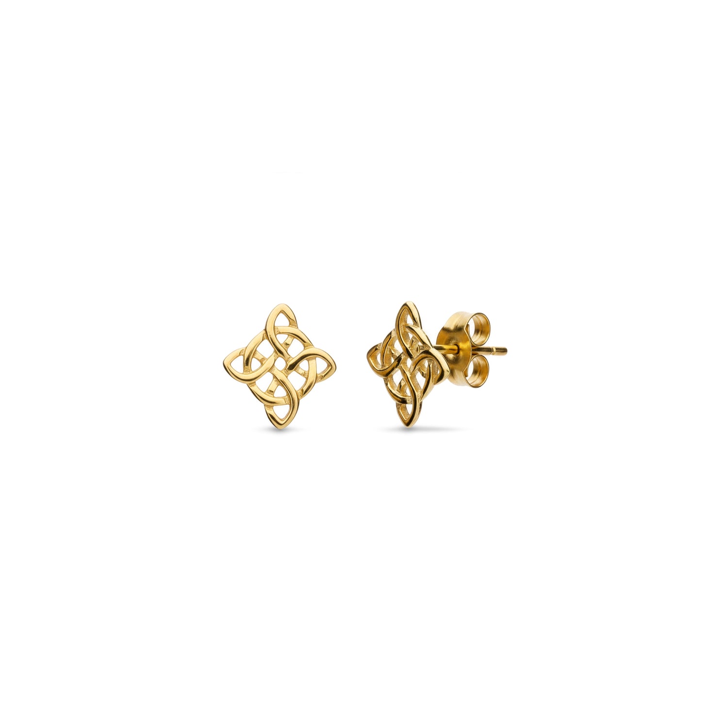 9ct Yellow Gold Square Celtic Style Stud Earrings — 7x8.5mm