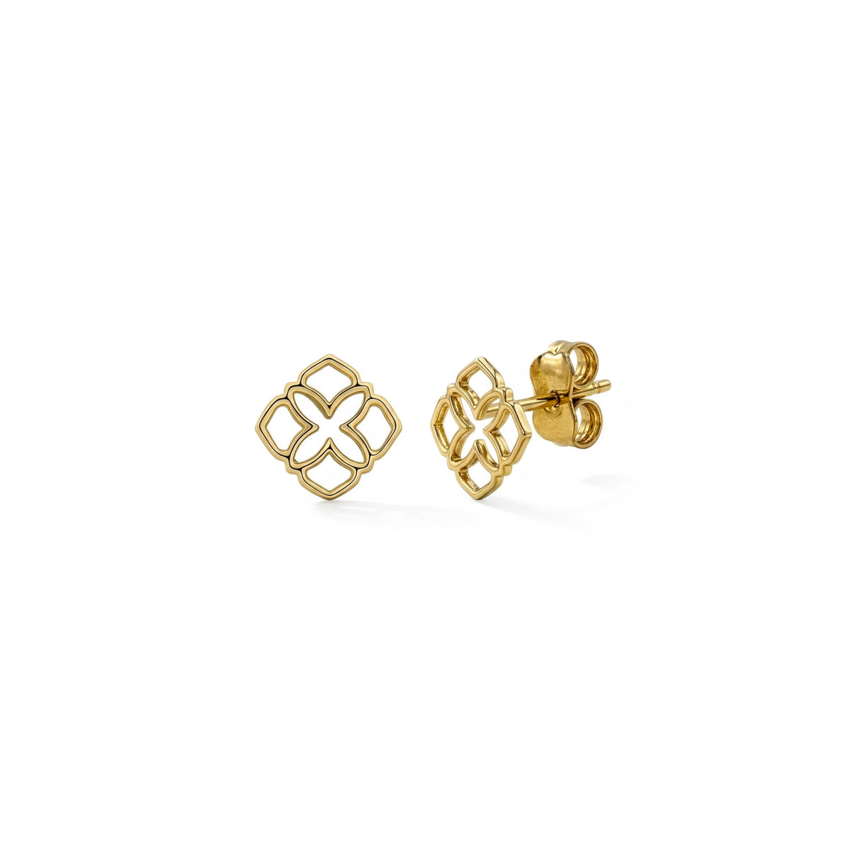 9ct Gold Polished Openwork Quatrefoil Clover Flower Stud Earrings