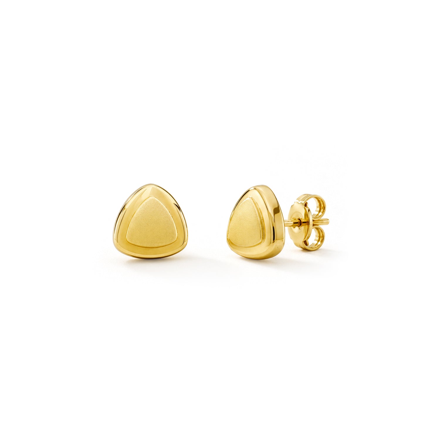 9ct Yellow Gold Satin and Polished Rounded Triangle Stud Earrings