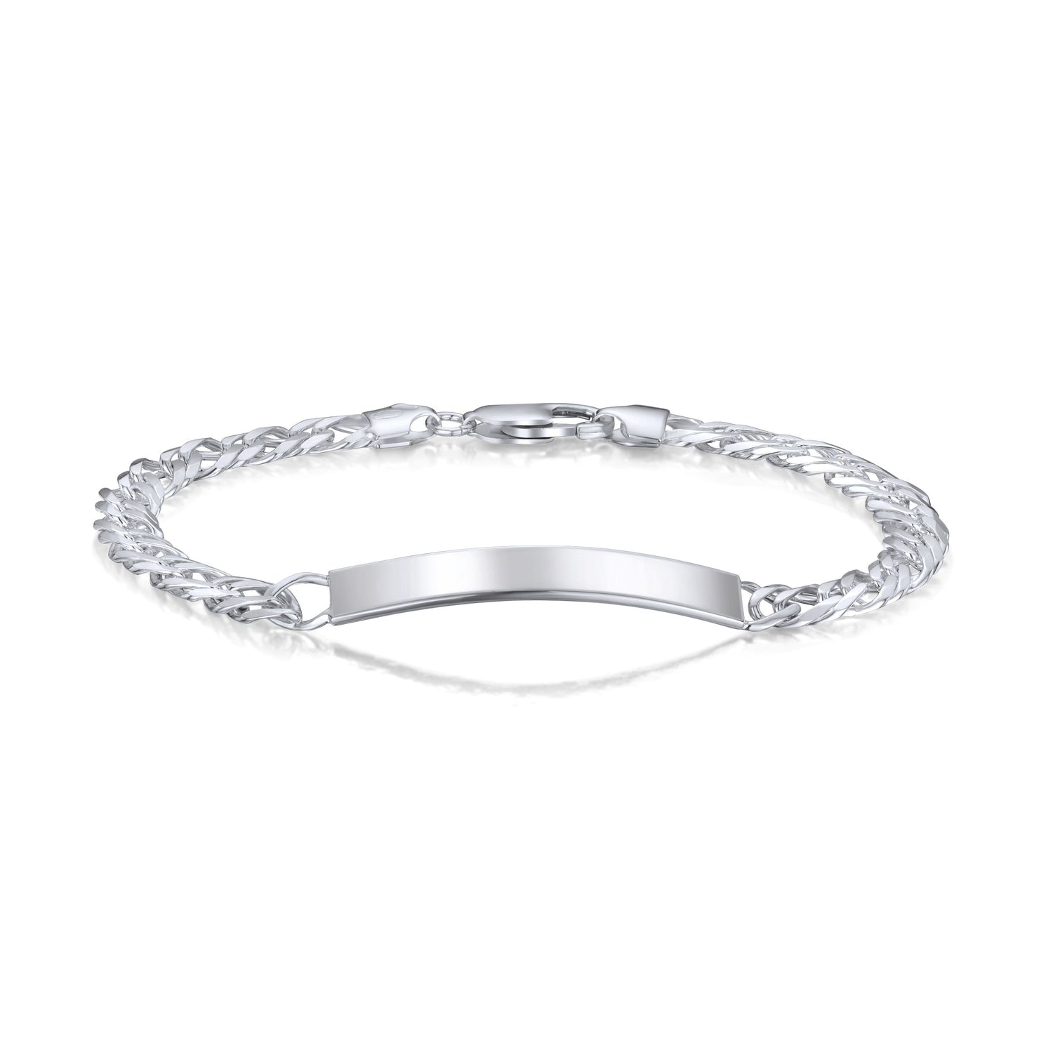 Sterling Silver Solid 7mm Double Diamond Cut Curb ID Identification Bracelet  with 40x5mm Plate