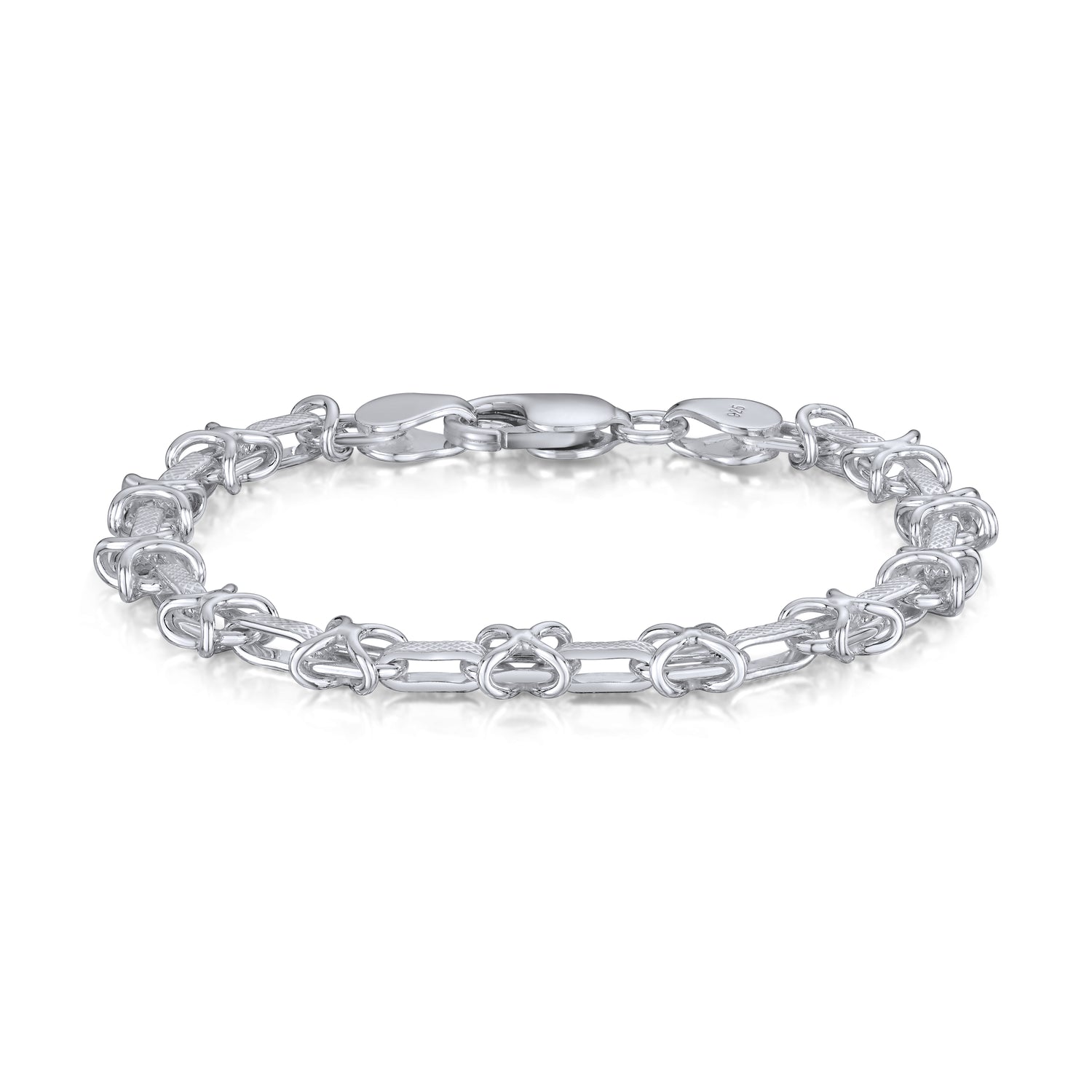 Sterling Silver Handmade Solid 7mm Textured Knot Bracelet