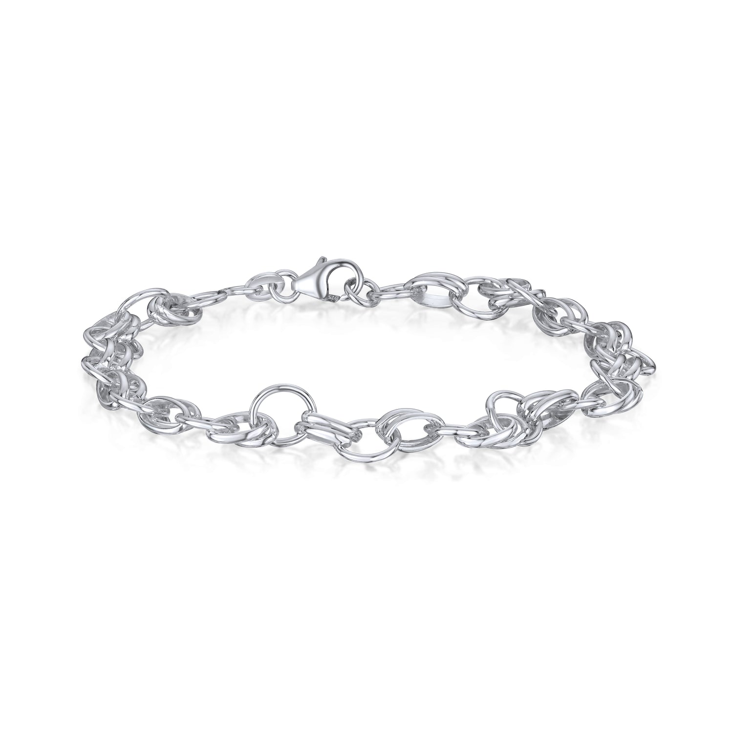 Sterling Silver 7mm Round and Double Oval Belcher Bracelet