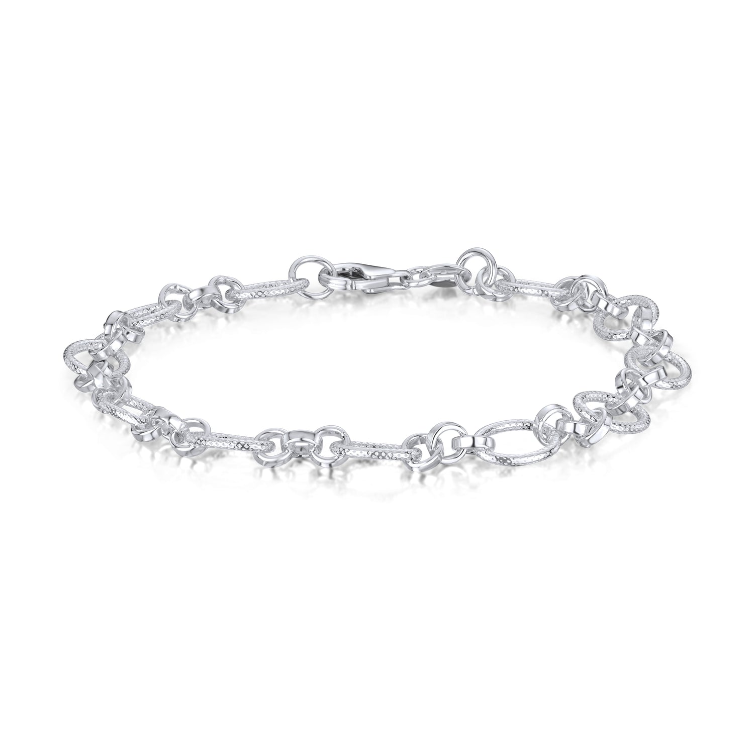 Sterling Silver 7mm Textured Oval Link Bracelet