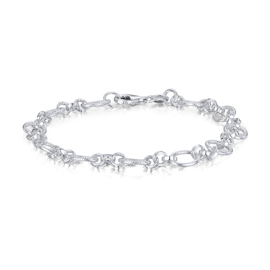 Sterling Silver Handmade Solid 7mm Textured Oval Link Bracelet
