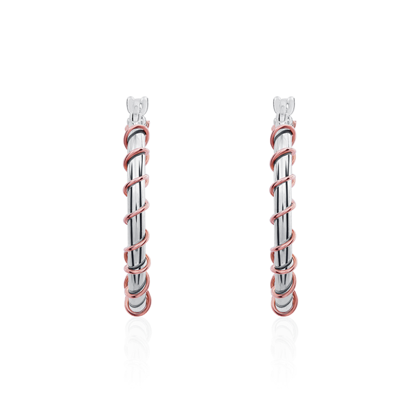 9ct Two Tone White And Rose Gold Wire Twist Hoop Earrings — 24mm