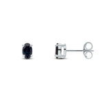 9ct White Gold Oval Natural Sapphire Claw Stud Earrings — 5x3mm