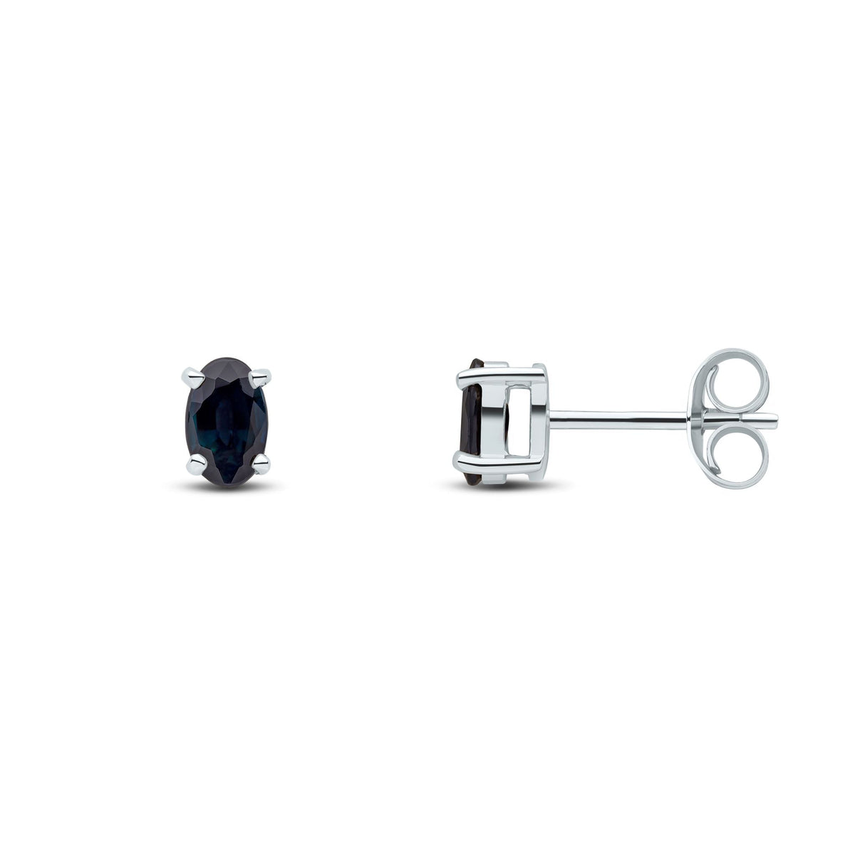 9ct White Gold Oval Natural Sapphire Claw Stud Earrings — 5x3mm