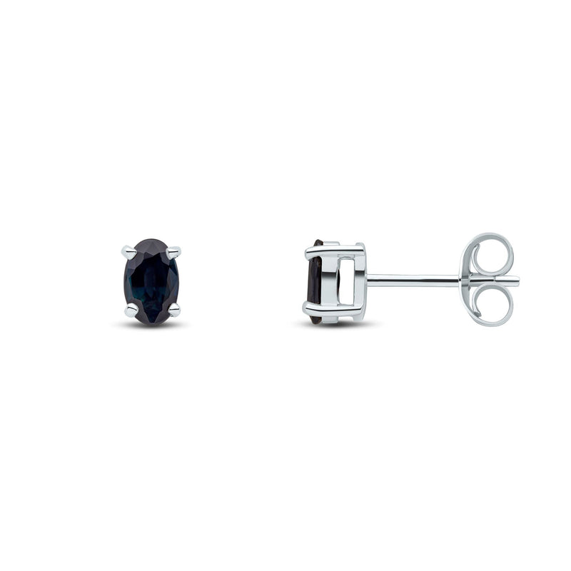 9ct White Gold Oval Natural Sapphire Claw Stud Earrings — 5x3mm