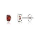 9ct White Gold Oval Natural Garnet Rubover Stud Earrings — 6x4mm