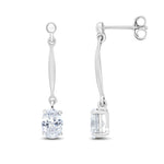 9ct White Gold Oval Cubic Zirconia CZ Claw Bar Drop Earrings — 7x5mm