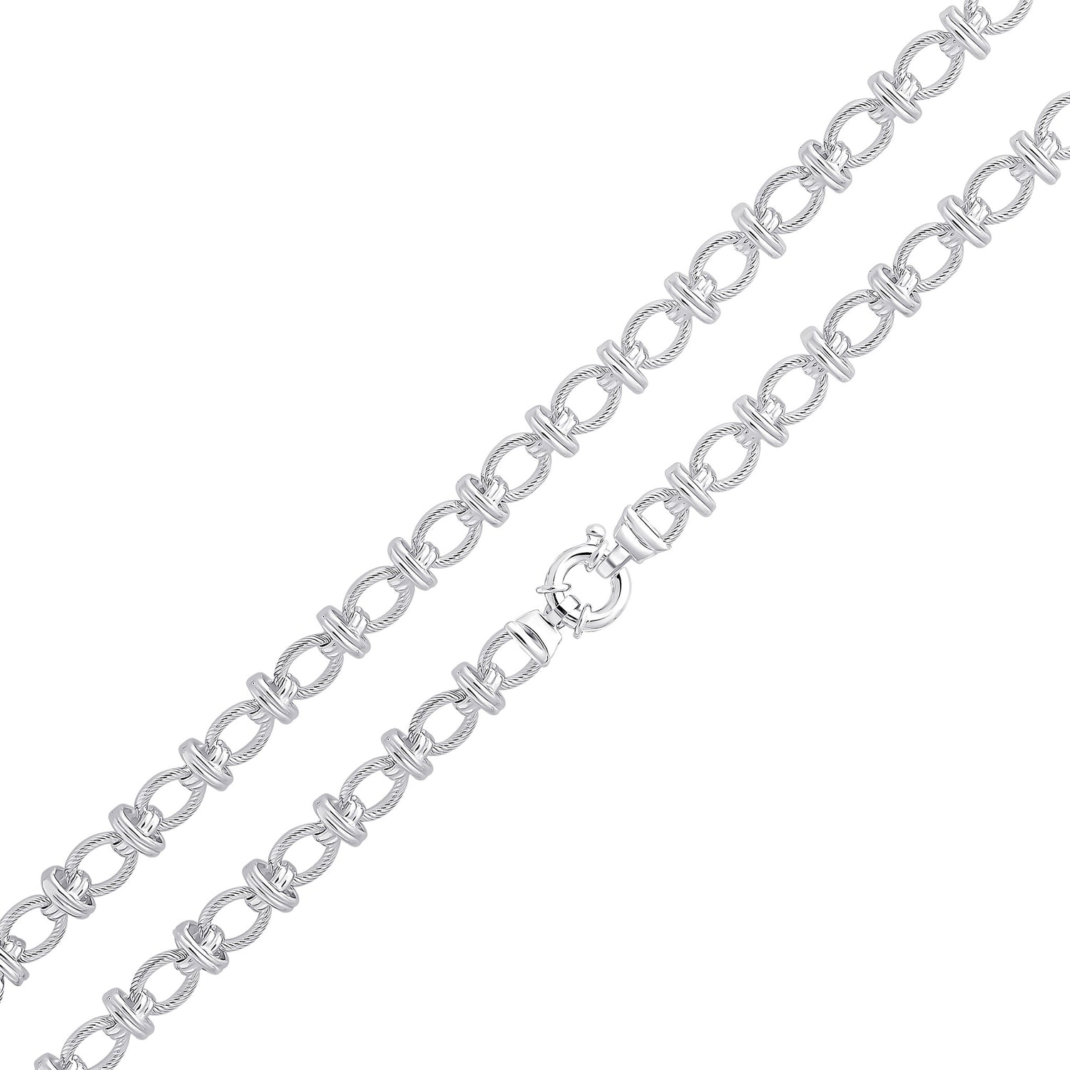 Sterling Silver 9mm Textured Oval Double Ring Bracelet with Bolt Ring Clasp