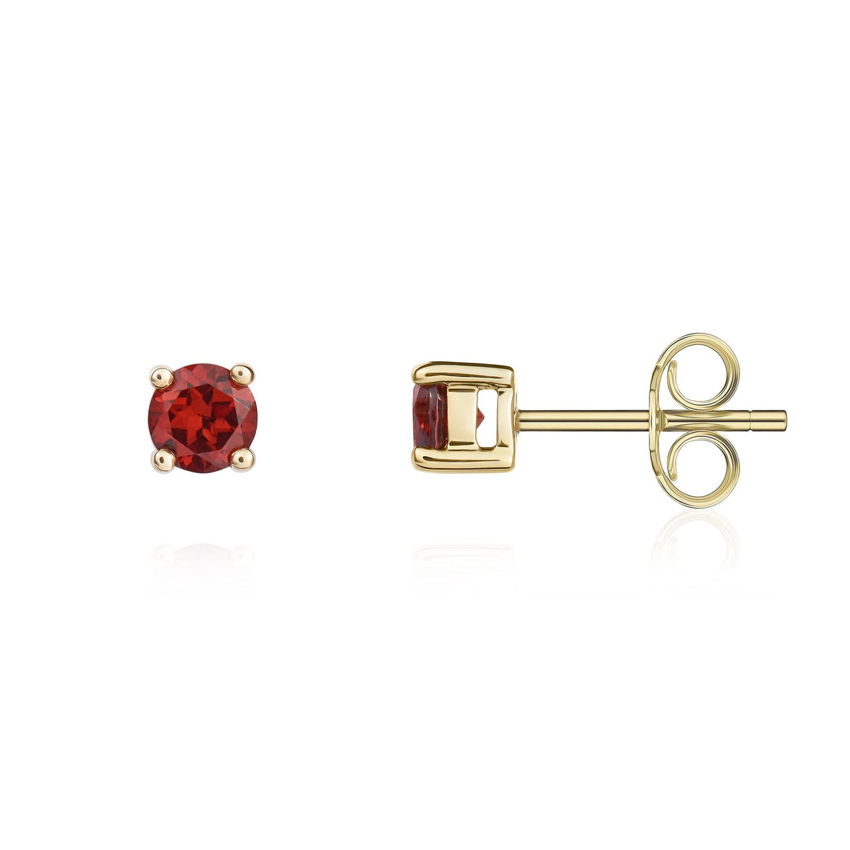 9ct Yellow Gold Round Natural Garnet Claw Stud Earrings — 4mm