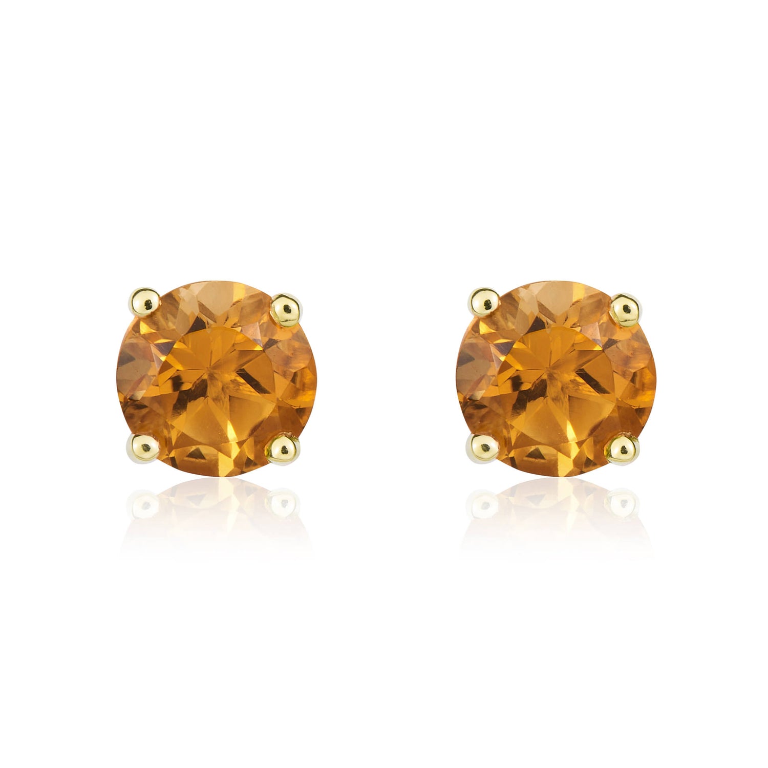9ct Yellow Gold Round Natural Citrine Claw Set Stud Earrings — 5mm