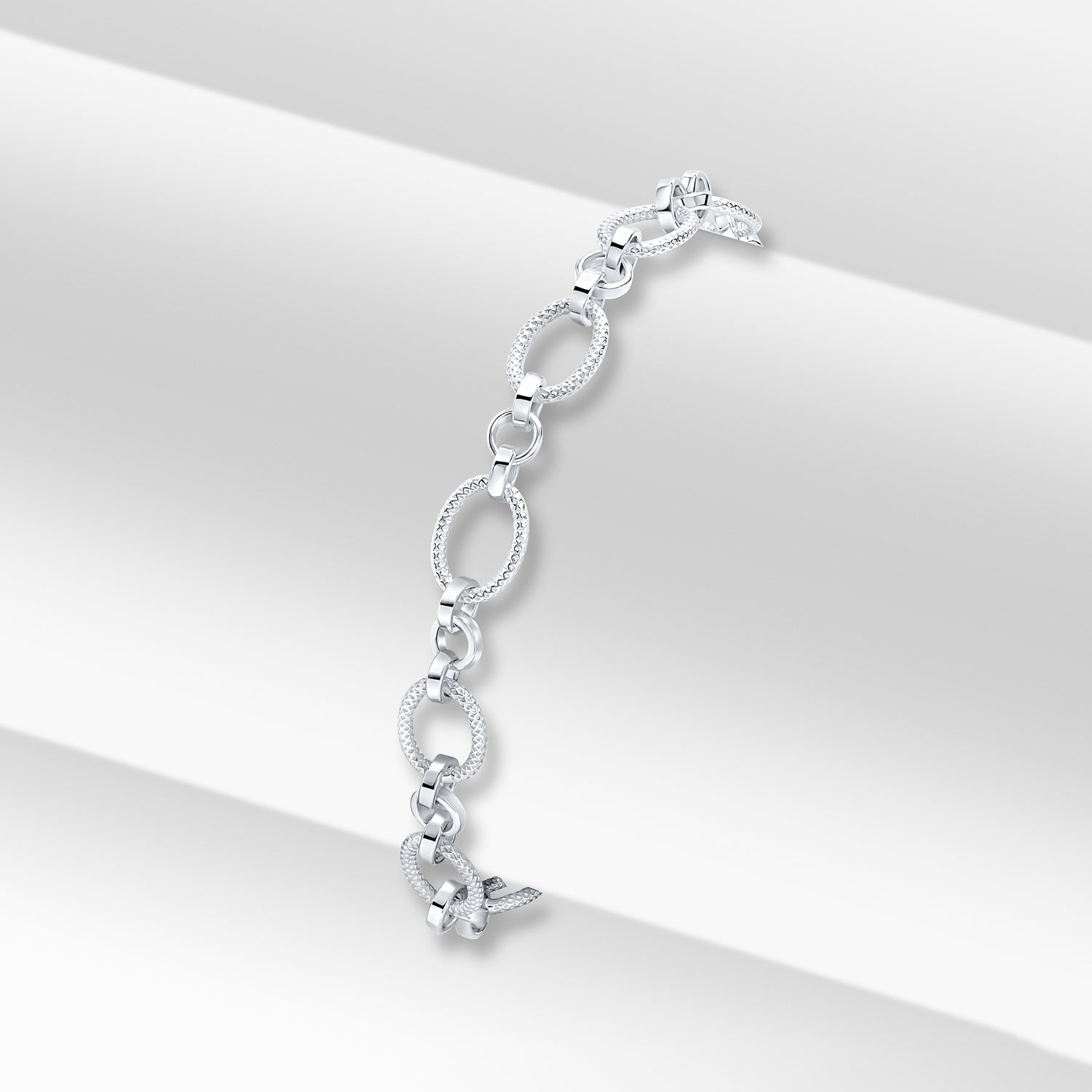 Sterling Silver Textured Oval Link Bracelet
