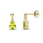 9ct Yellow Gold Pear Shaped Natural Peridot Claw Drop Earrings — 7x5mm