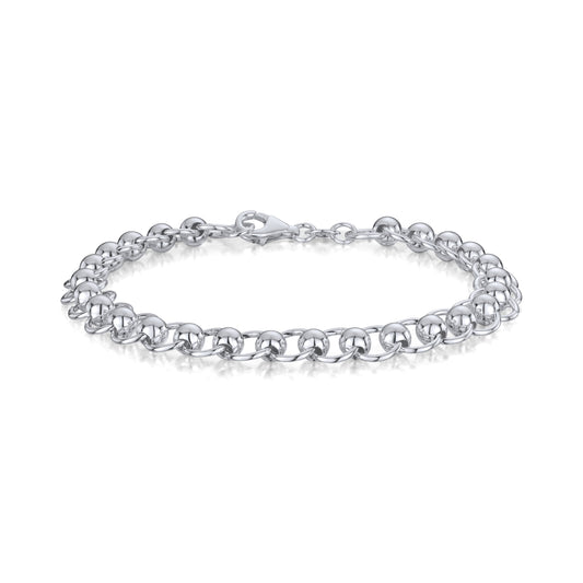 Sterling Silver Handmade Solid 8.2mm Roller Ball Bracelet
