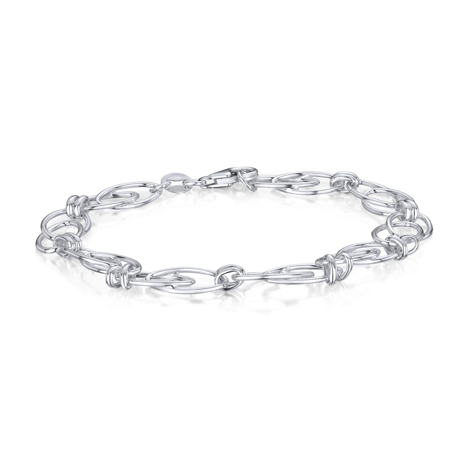 Sterling Silver Handmade Solid 8.5mm Fancy Double Oval Bracelet
