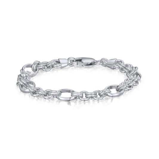 Sterling Silver Handmade Solid 8.5mm Figaro Belcher Bracelet with Lobster Clasp