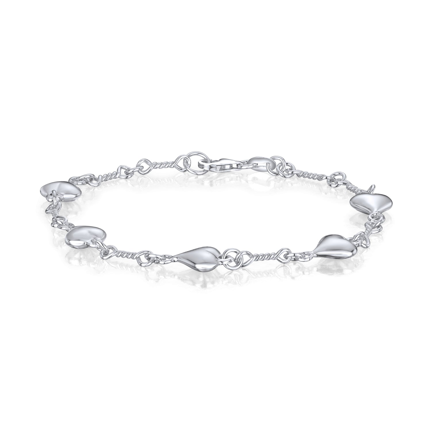 Sterling Silver Handmade 8.5mm Heart and Twist Link Bracelet