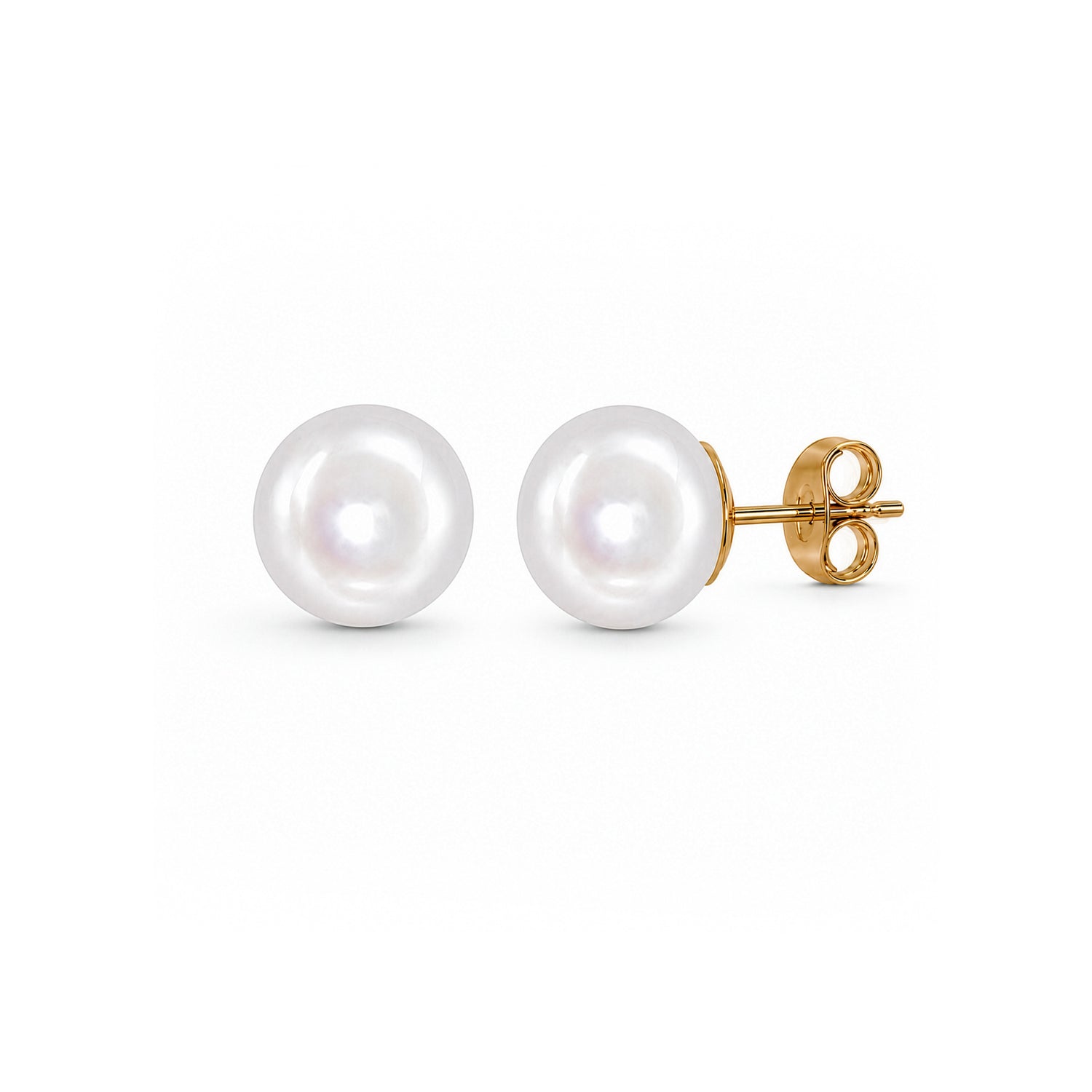 9ct Yellow Gold Natural Freshwater Button Pearl Stud Earrings — 8.5-9mm